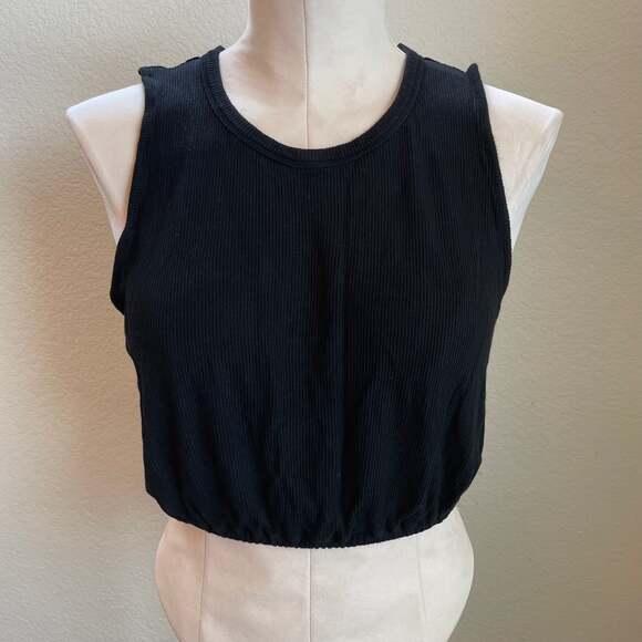 Free people intimately black ribbed open back crop top womens medium new - Picture 1 of 5